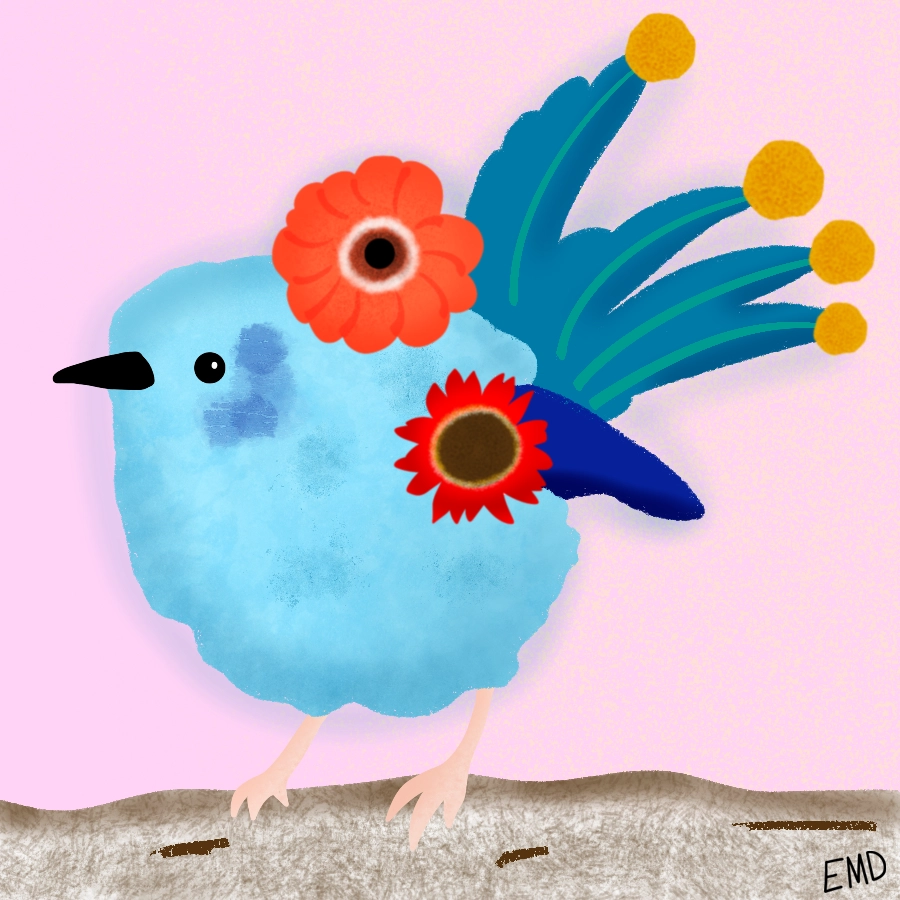 Wren bird with flowers